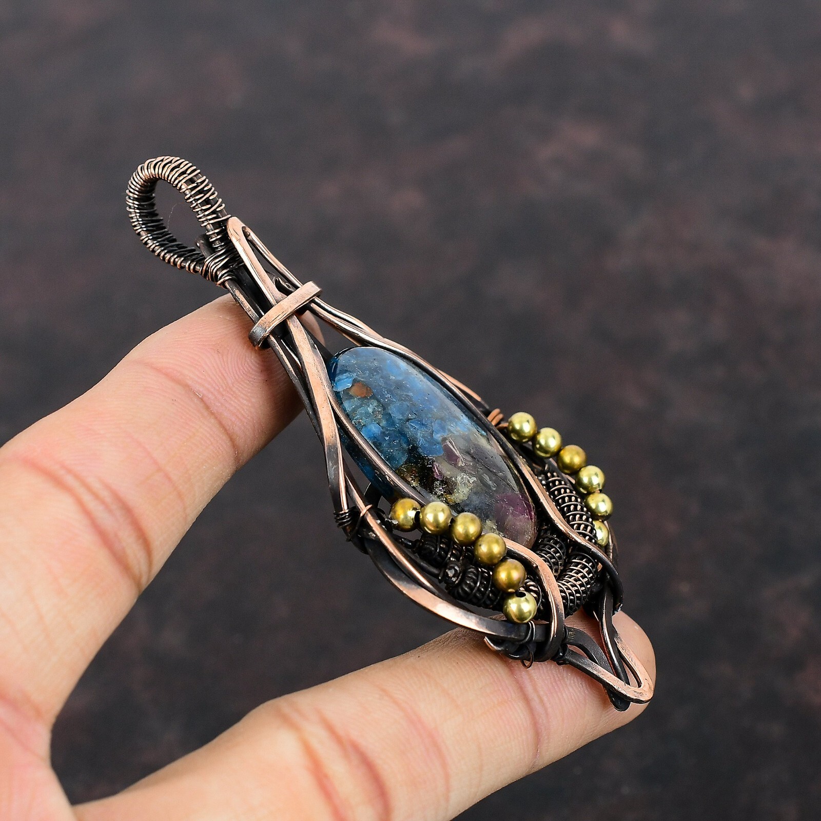 Watermelon Tourmaline Copper Gift For Friend Wire Wrapped Pendant 3.58″