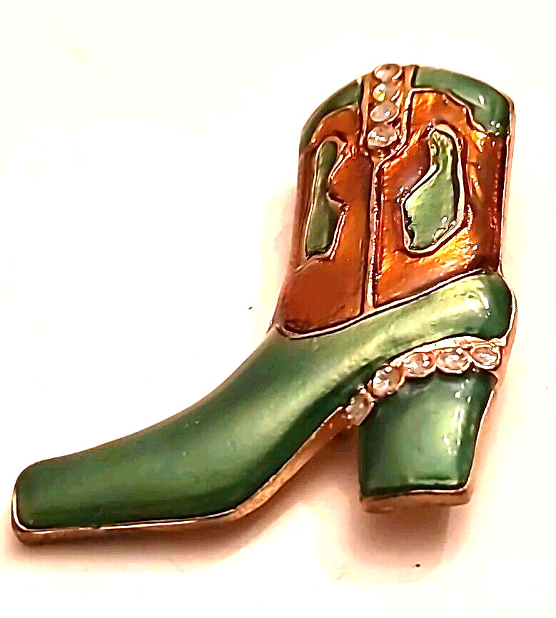 Western Mates Cowgirl Boot Broch Pin Enamel Layered 18K Gold Hand Painted