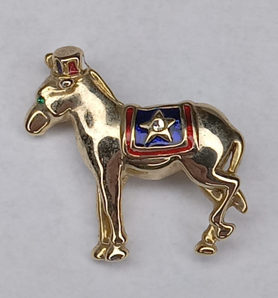 Donkey Democrat Hat Star Green Eye Brooch Pin Vintage No Maker Mark