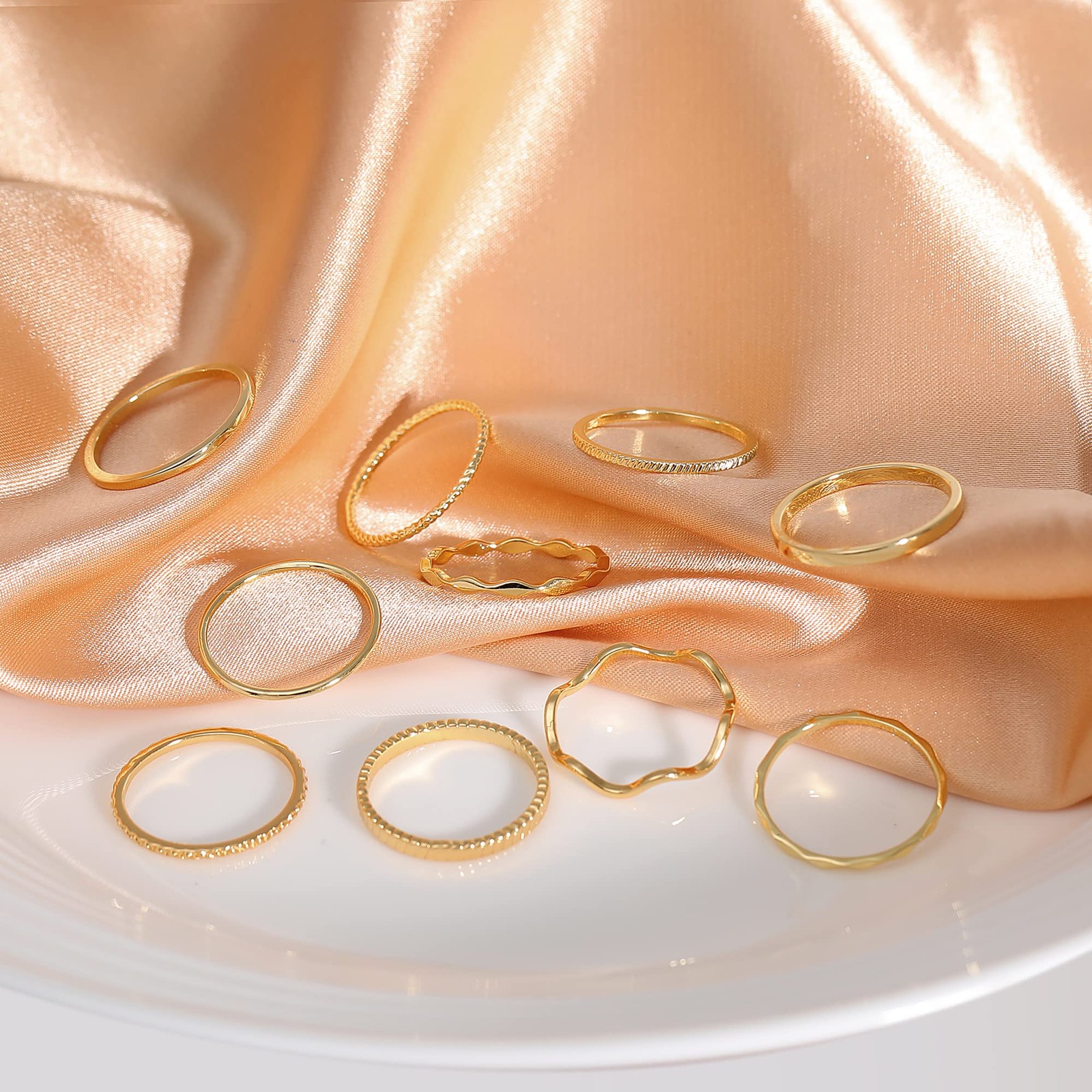 10 PCS 12mm 18K Gold Plated Simple Stacking Midi Rings Band Set Comfort