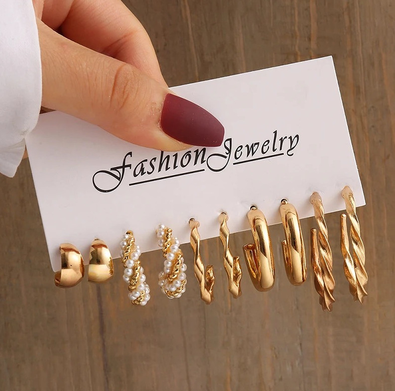 1set Gold Vintage Pearl Earrings Geometric Dangle Drop Earrings for Women – NEW