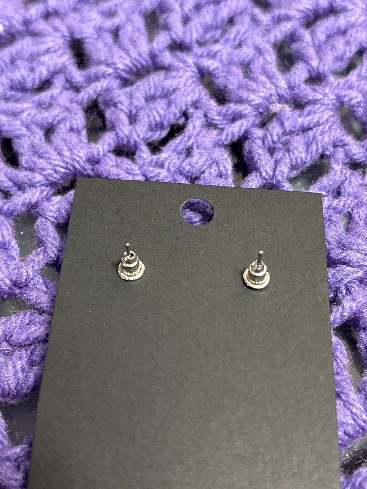 Purple Rhinestone Oval Stud Earrings 5/8 inch