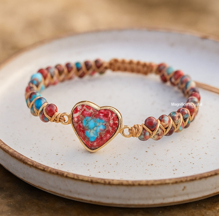 High-Quality Hand Braided Bracelet Women’s Heart Charm Gemstone Healing Jewelry