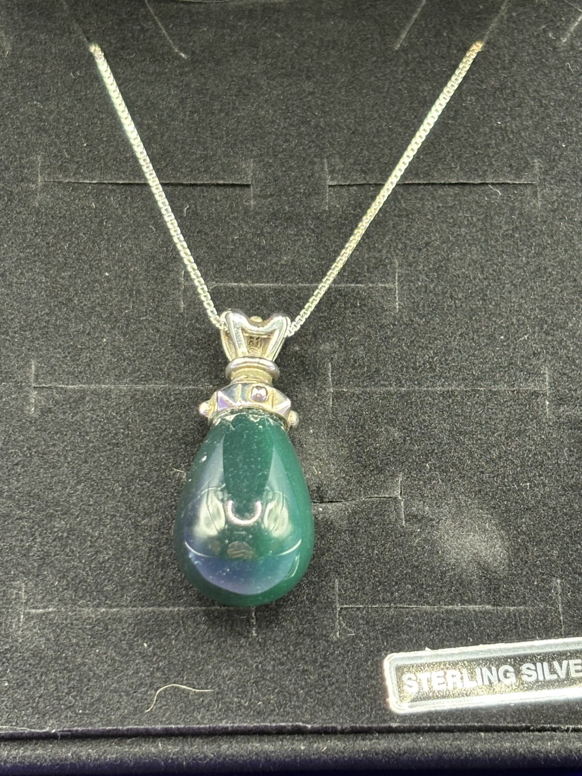Teardrop Green Agate Sterling Silver Boho Pendant Necklace, Handmade Filigree…