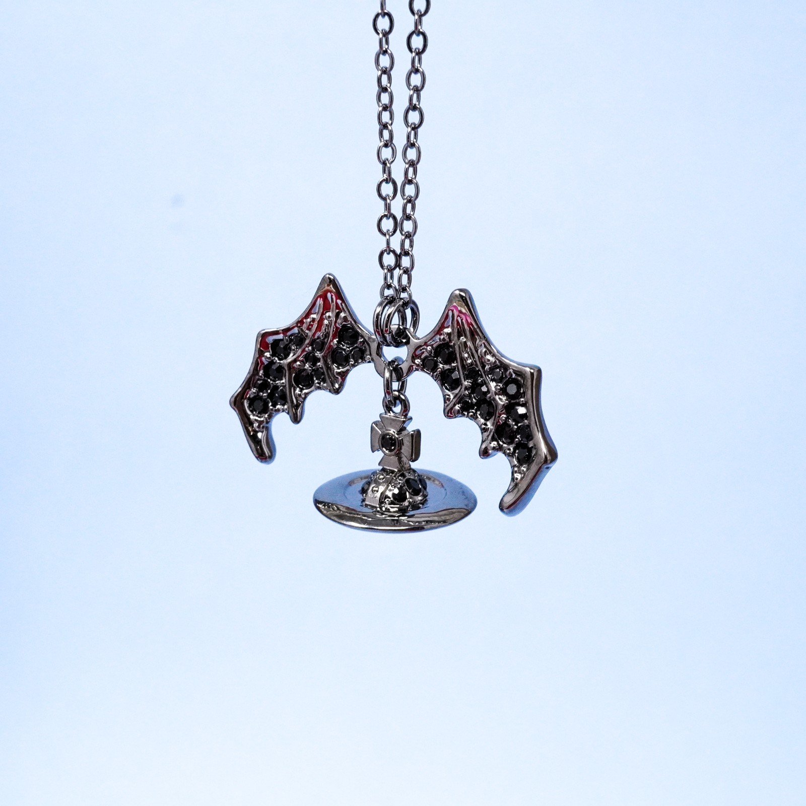 Vivienne Westwood Necklace Black 3D Bat Orb Pendant With Crystal Box Included