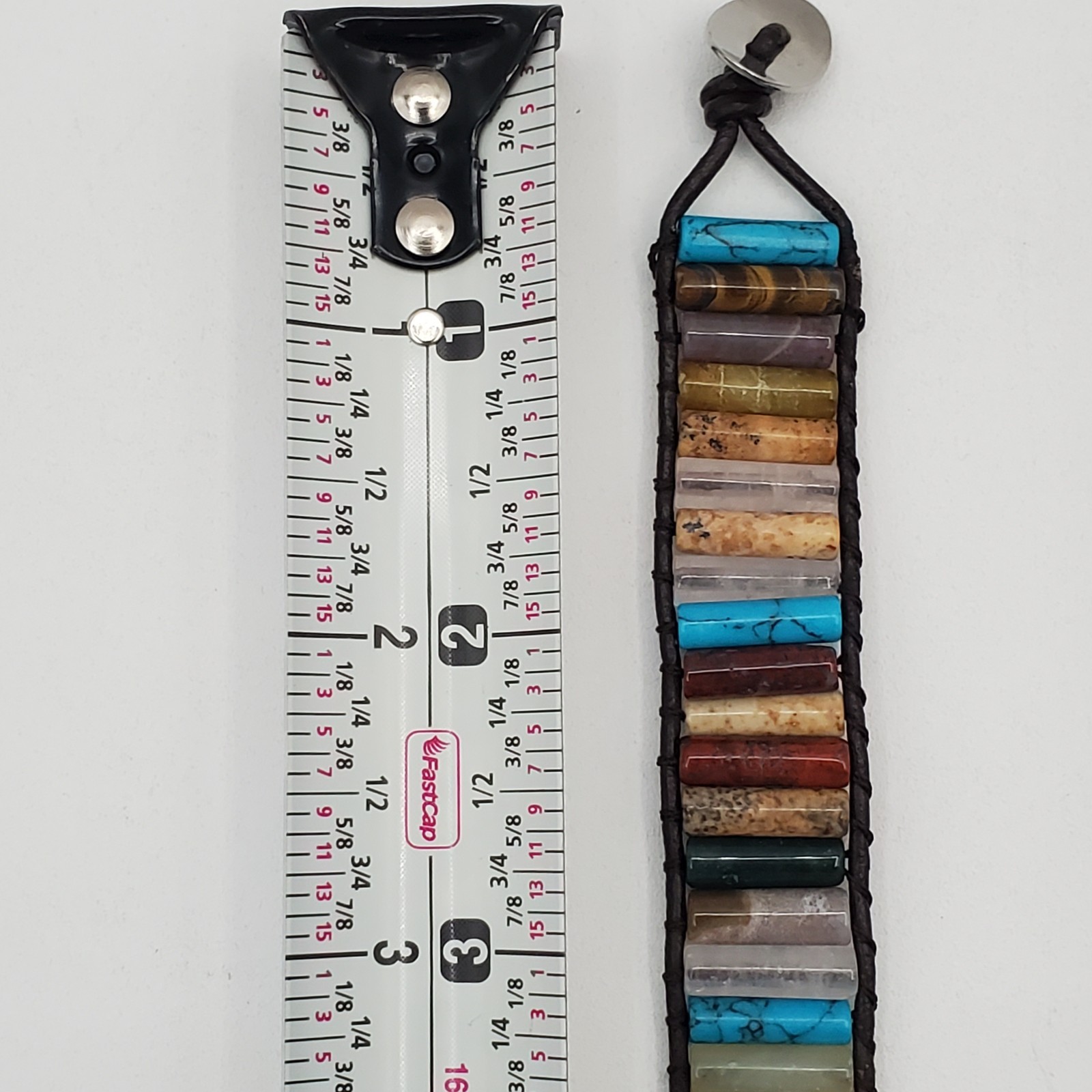 Southwest Stone Leather Wrap Bracelet 7in or 8in Unisex Multicolor Tube Beads