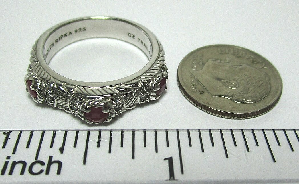 JUDITH RIPKA Sterling Silver CZ Ring w Rubies 5.1 grams size 7 1/4 lot 30g3