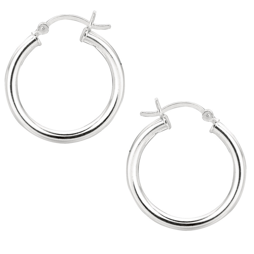 3mm x 25mm Polished Round Plain Hoop Earrings Solid 925 Sterling Silver