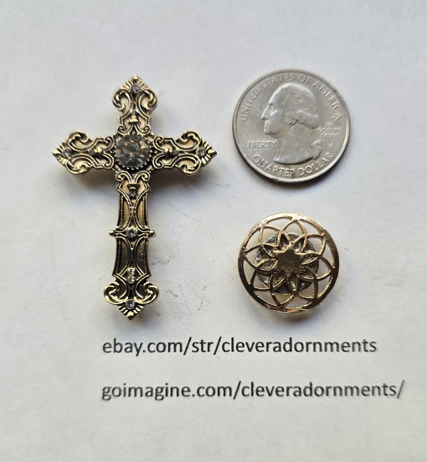 Magnetic Gold Tone, Crystal Cross Brooch. Christmas brooch, Easter. Cross pin