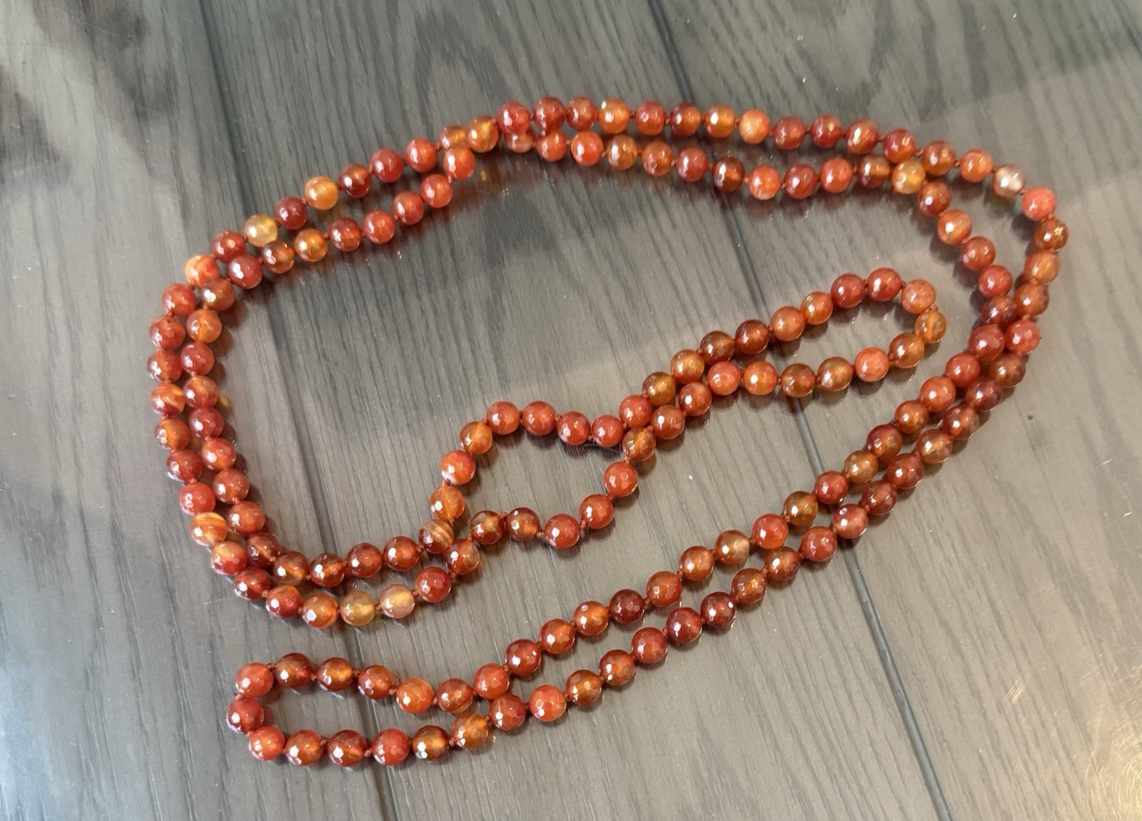 Orange Carnelian Round Bead Statement Necklace, Ball/Bead Chain, Long Strand