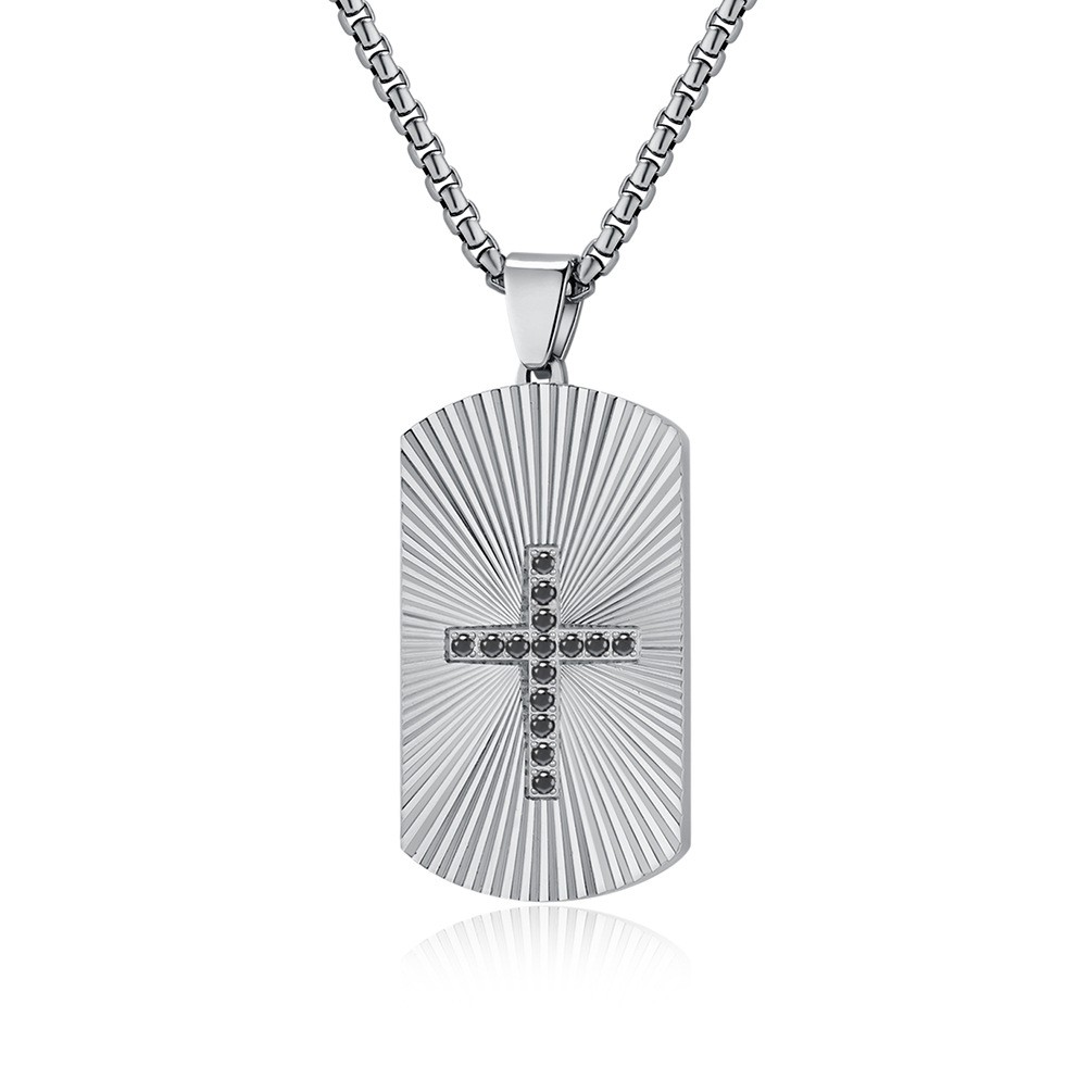 Military Style Stone Cross Pendant Jewelry Titanium Steel Pendant Necklace Chain