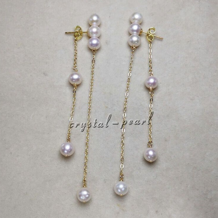 beautiful AAA natural south sea white pearl dangle earrings 14k yelllow gold P
