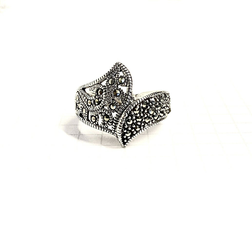 (SIZE 6,7,8,9) MARCASITE Stones RING Filigree Detailing .925 STERLING SILVER