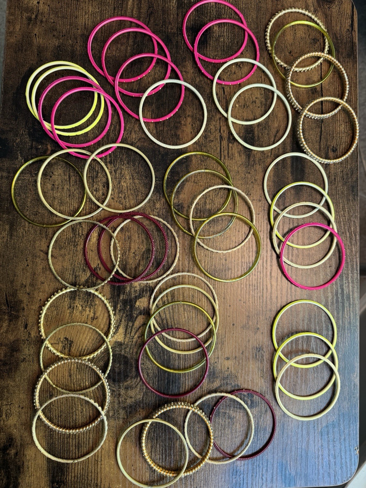 Bundle 60 Indian Bangle Bracelets Mix of Materials and Colors Approx 2.25”