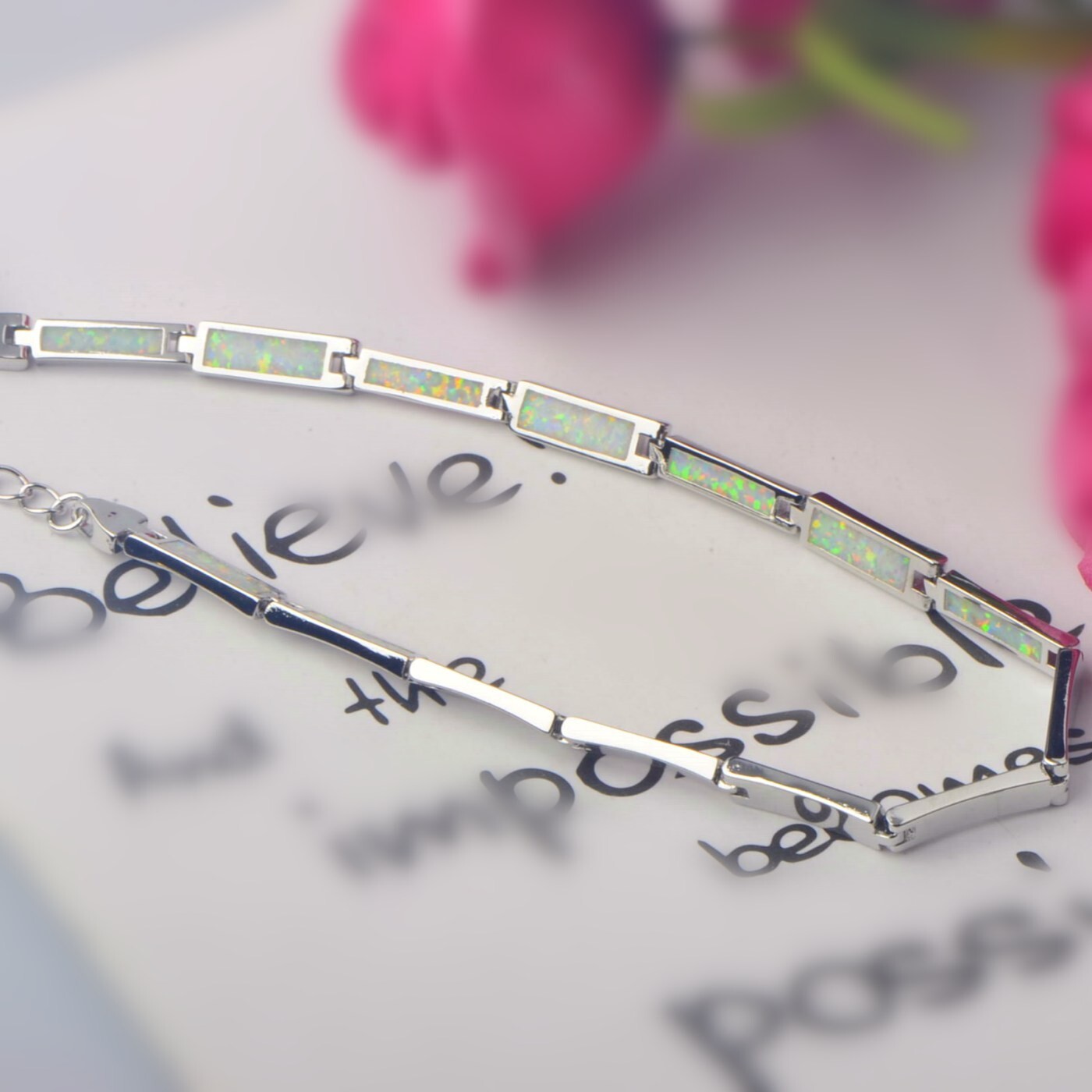 Hawaii White Opal Rectangle Bracelet Sterling Sliver Jewelry For Women Girl