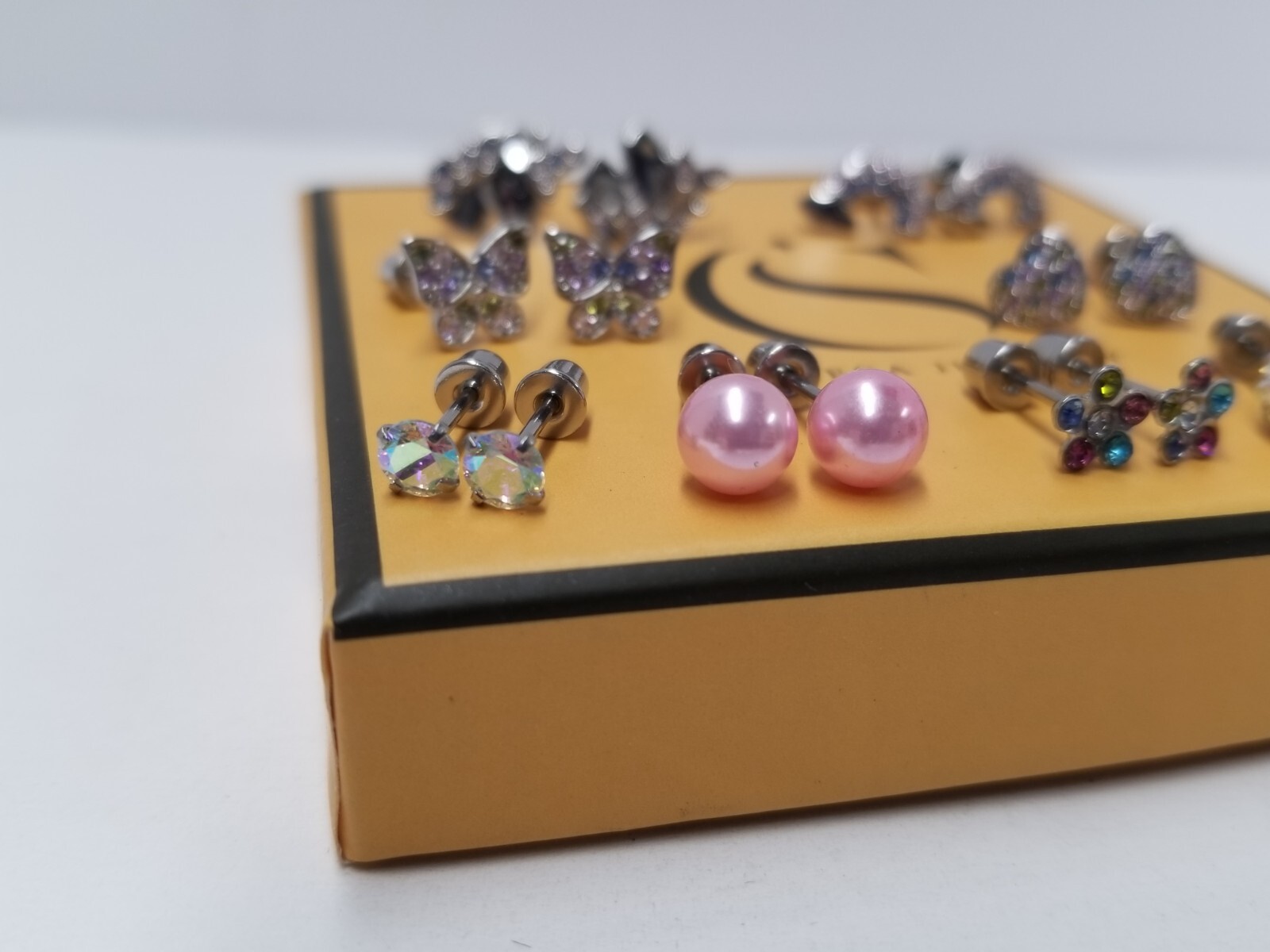 CASSIECA “Joyful Fantasy” 8 Pair Colorful CZ Stainless Steel Screw Back Earrings