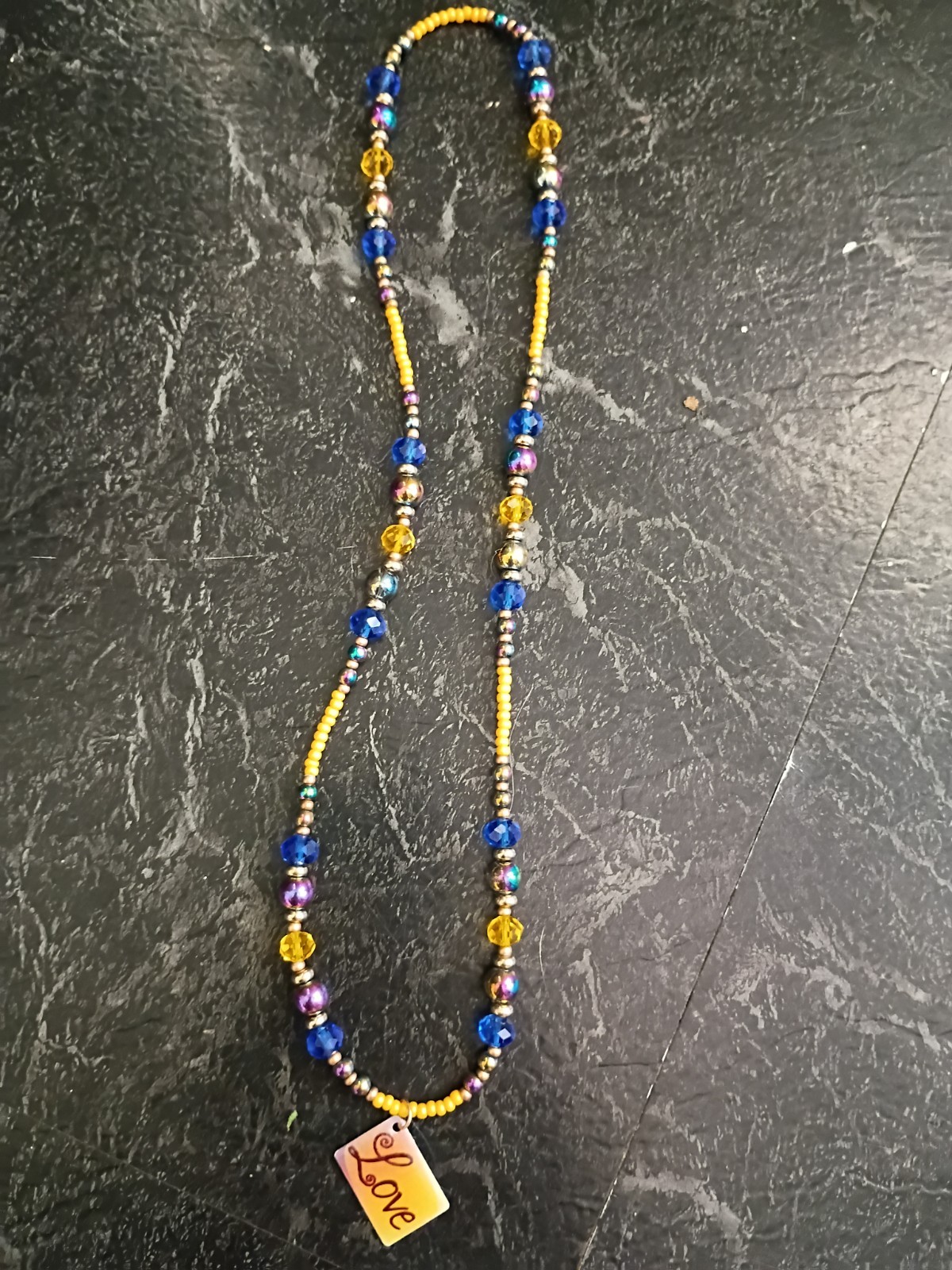 Handmade Multicolor Glass Beaded Necklace/Bead Chain Love Square Charm Pendant