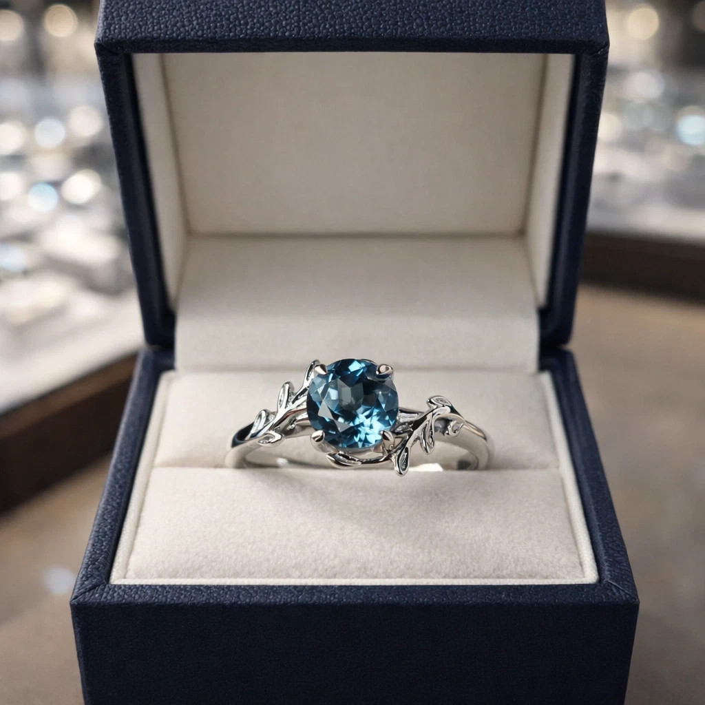 1.30 Ct Round Cut Natural Topaz & Diamond Anniversary Ring 14K White Gold Size 8