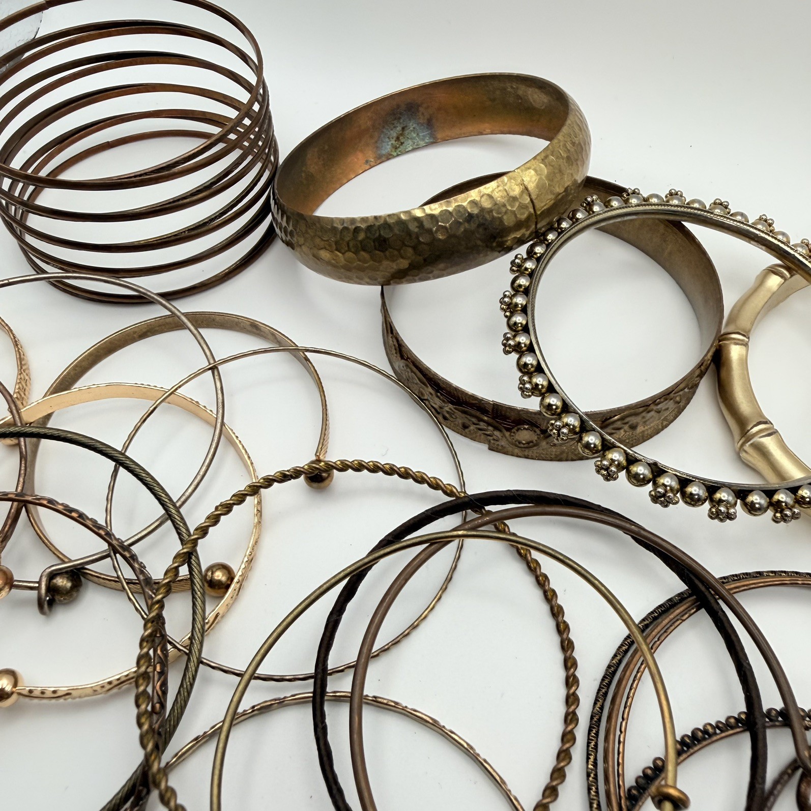 Lot Of Gold Bronze Tone Bangles Bracelets & Cuffs Mixed Wearable Craft Resale