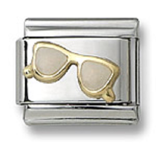 Italian Charm Sunglasses White Enamel Stainless Steel 9 mm Modular Link Bracelet