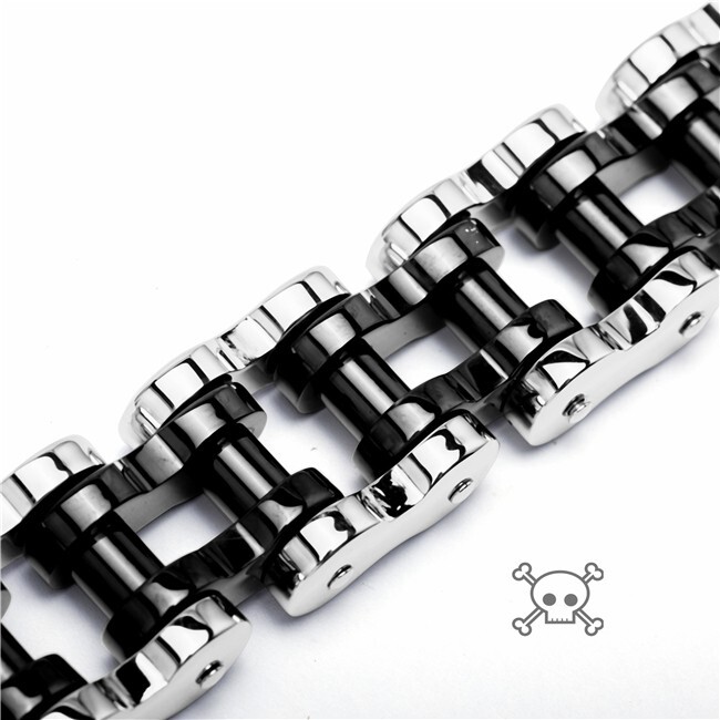 Black Silver Tone 18mm Stainless Steel Motorcycle Bike Chain Link 9 in Bracelet
