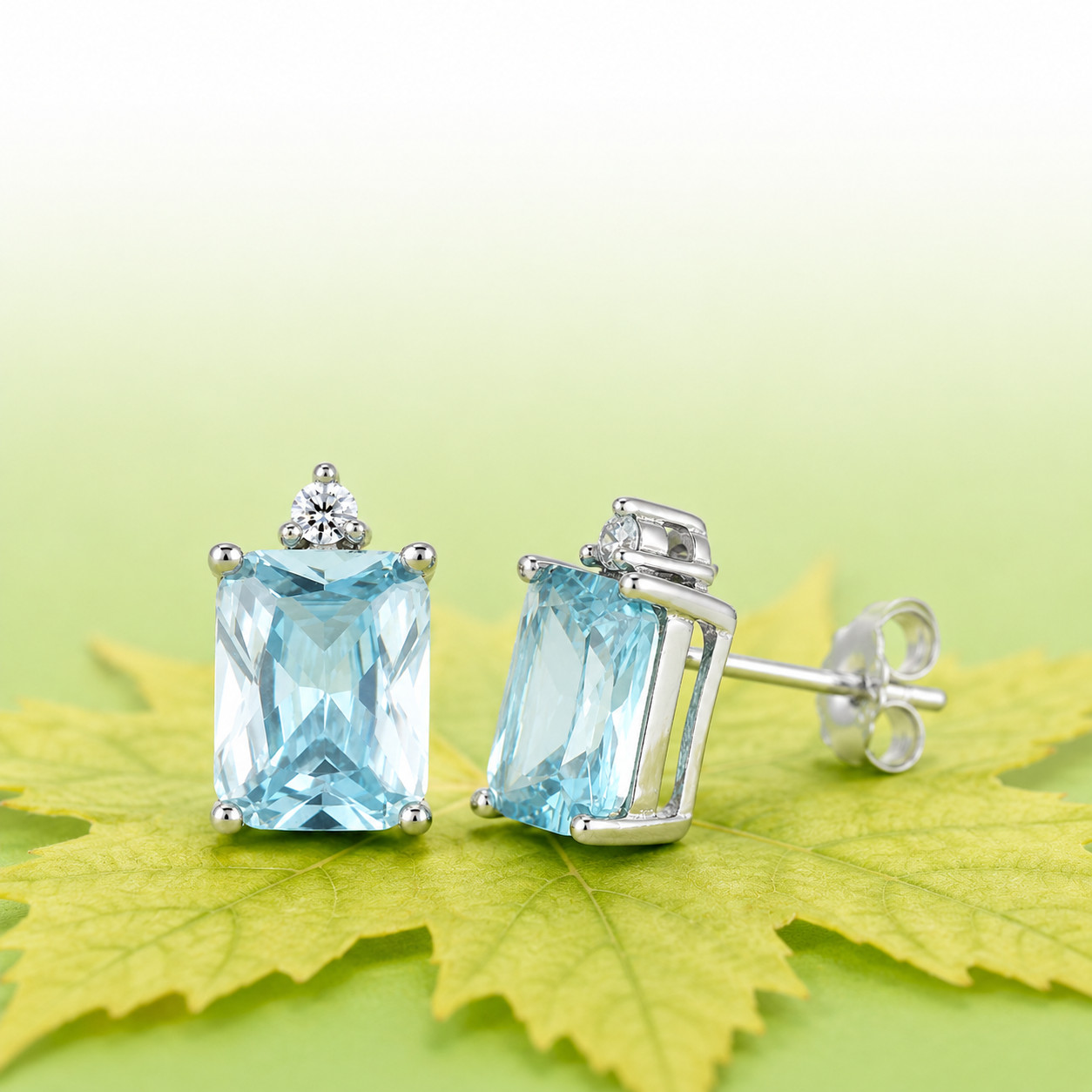 7ct Stunning Emerald Cut Aquamarine Stud Wedding Earrings Solid Sterling Silver