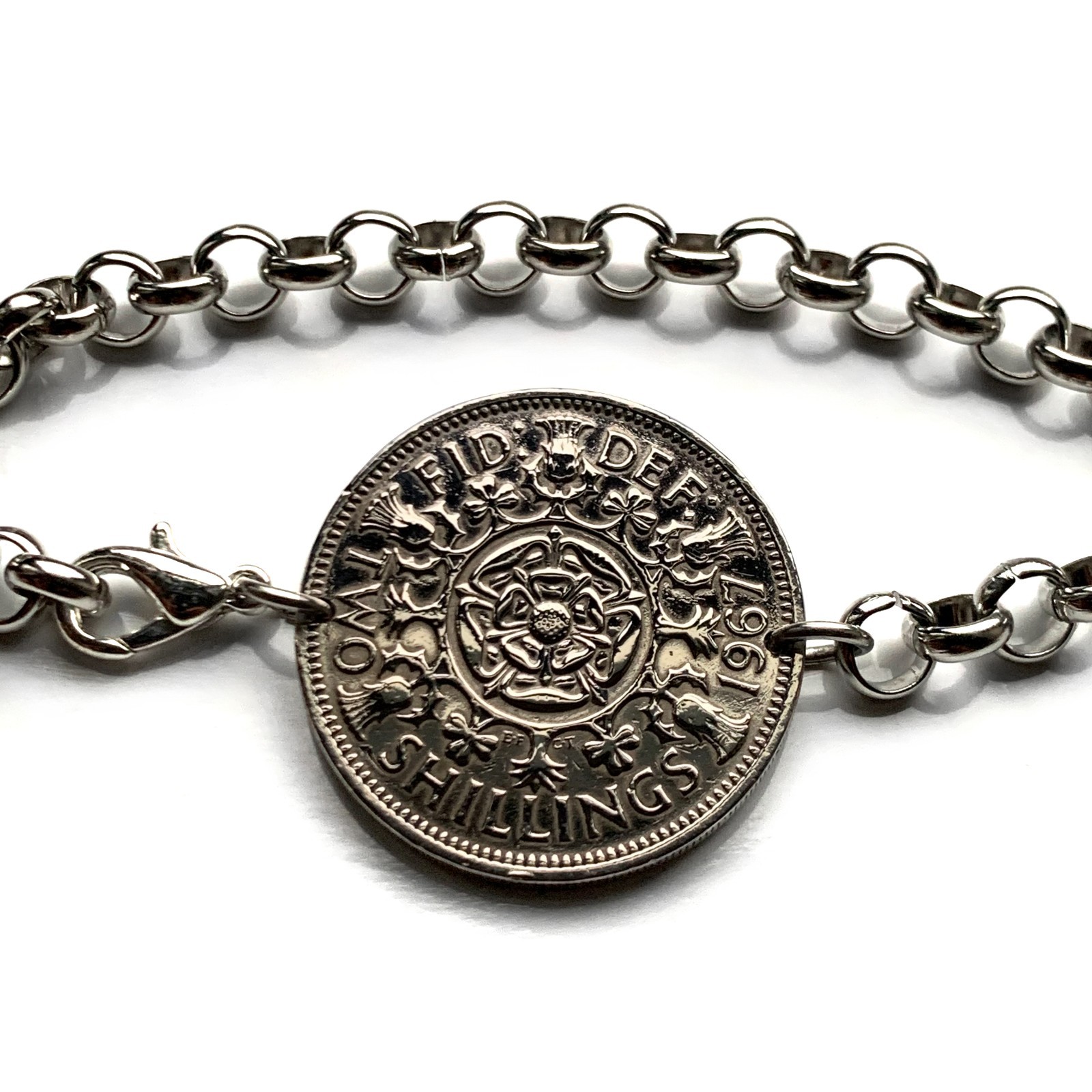 1967 England United Kingdom 2 Shillings coin pendant English tudor rose b000176
