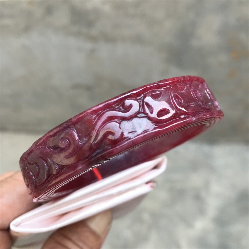 60.6mm Natural Ice Red Jadeite Jade Bracelet Burma Carving Jade Bangle