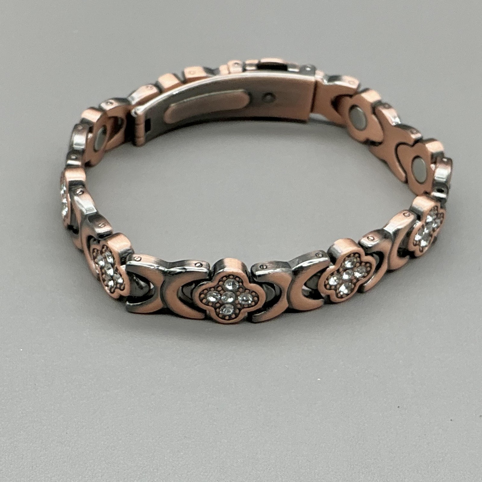 Bracelet Copper Flower Crystal Chain Magnetic Box Clasp Womens Jewelry 7 Inch