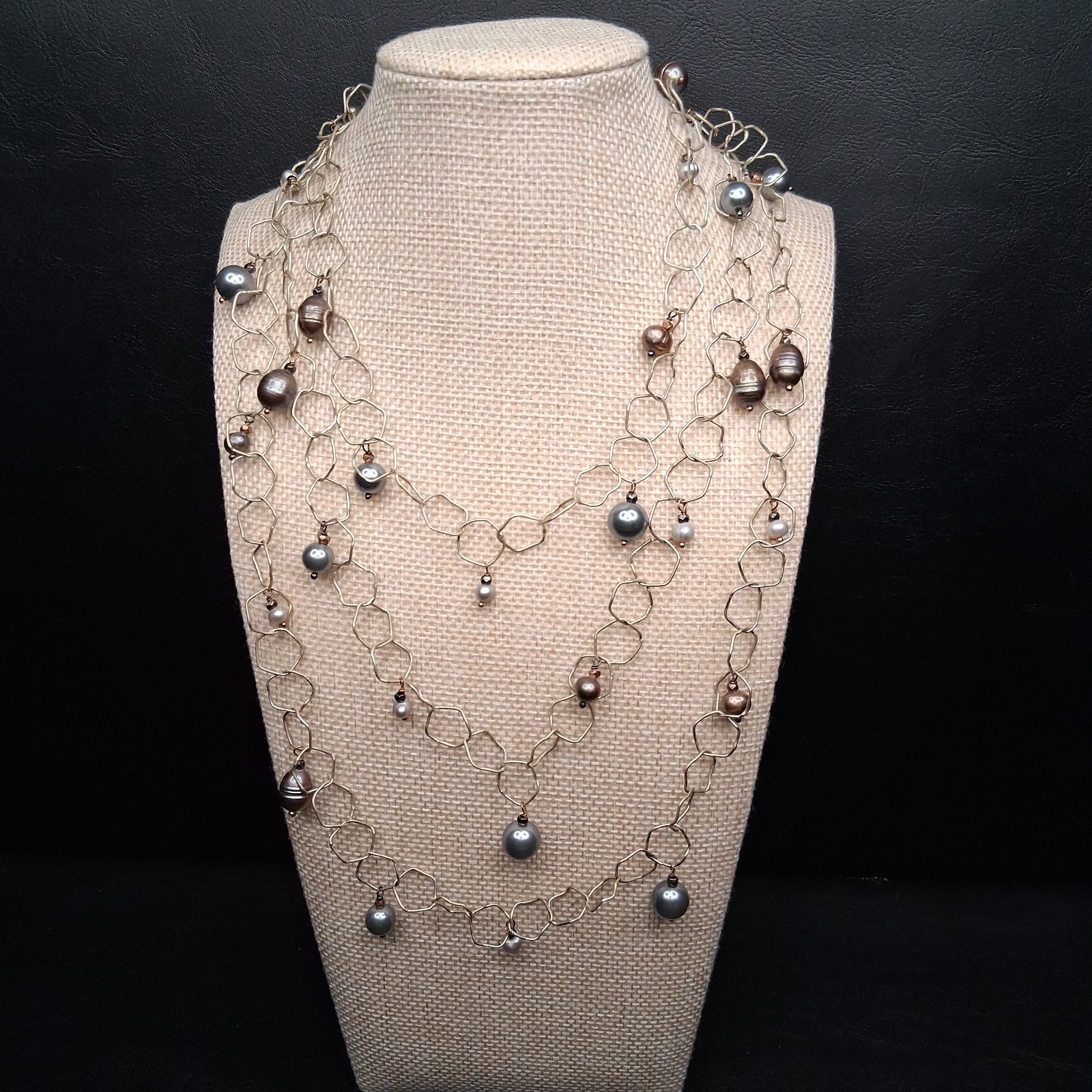 NAKAMOL Necklace Whit Dangle Gray Freshwater Silver Tone. 18.013