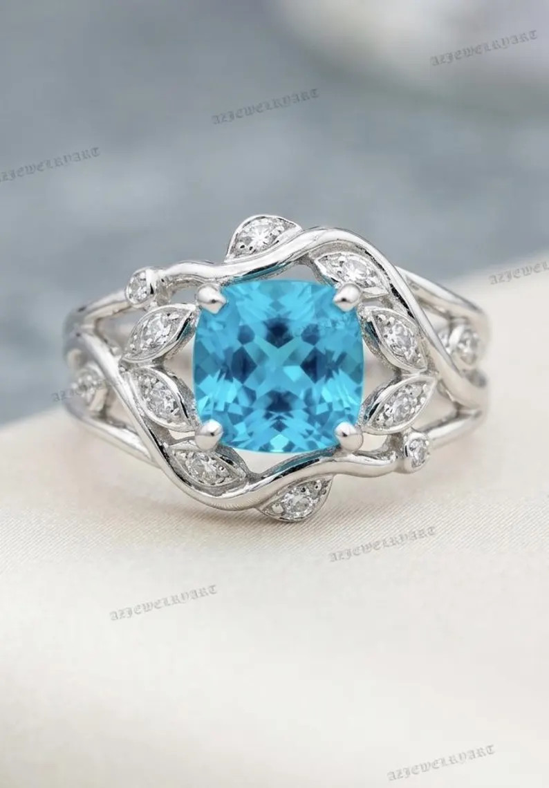 Paraiba Tourmaline Ring 925 Sterling Silver Women’s Engagement Ring.
