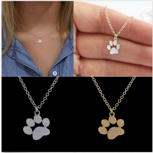 Silver Dog, Cat Love Paw Print Shaped Stainless Steel Metal Pendant Necklace New