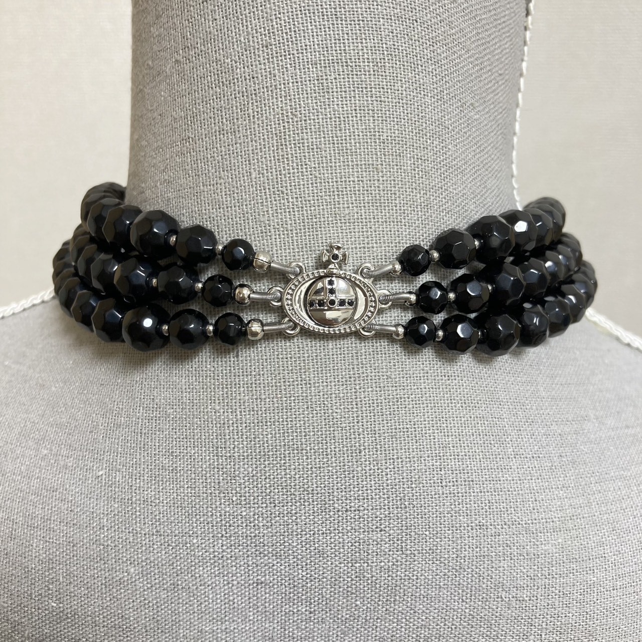 Vivienne Westwood Necklace 3-Strand Drop Choker Black Silver NO BOX