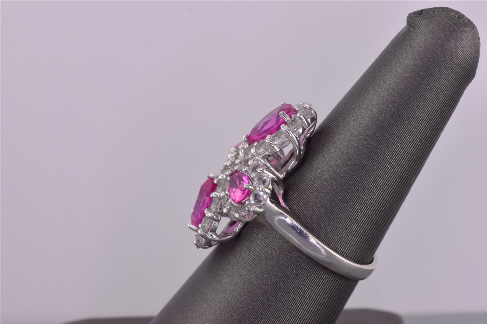 Kit Heath Sterling Silver Pink Sapphire Whit Topaz Statement Band Ring 925 Sz: 8