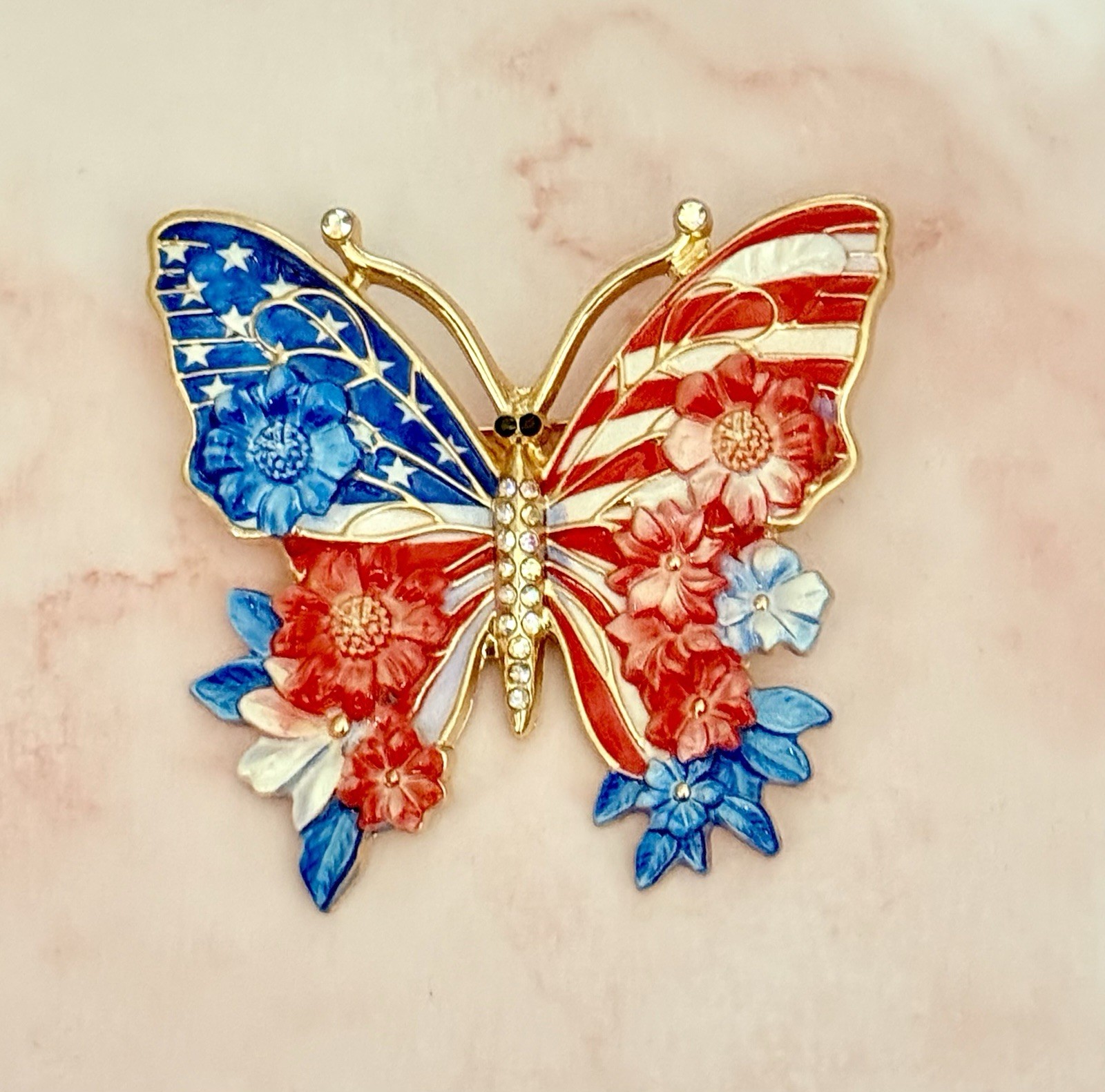 American Butterfly Brooch Enamel USA Flag Pin Patriotic Jewelry