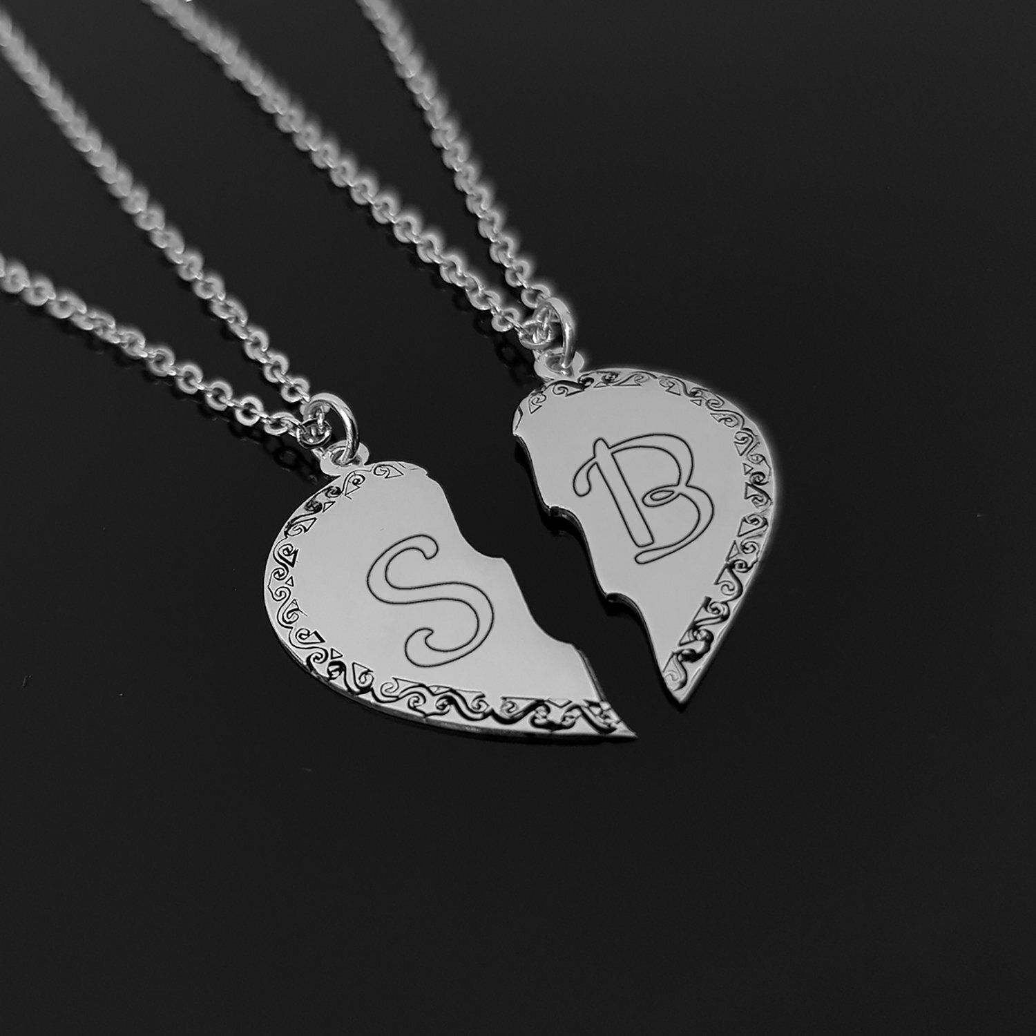 Personalized Him And Her Necklace Custom Couples Jewelry Set Initial Pendants