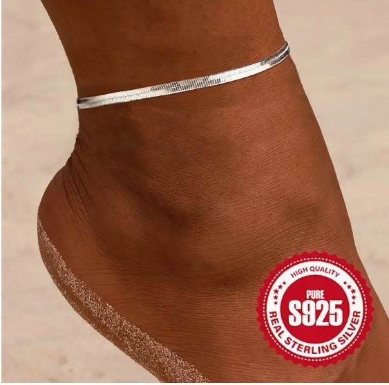 NEW WOMEN’S STERLING SILVER 925 ANKLE BRACELET HERRINGBONE STYLE 8.75″-10.75″