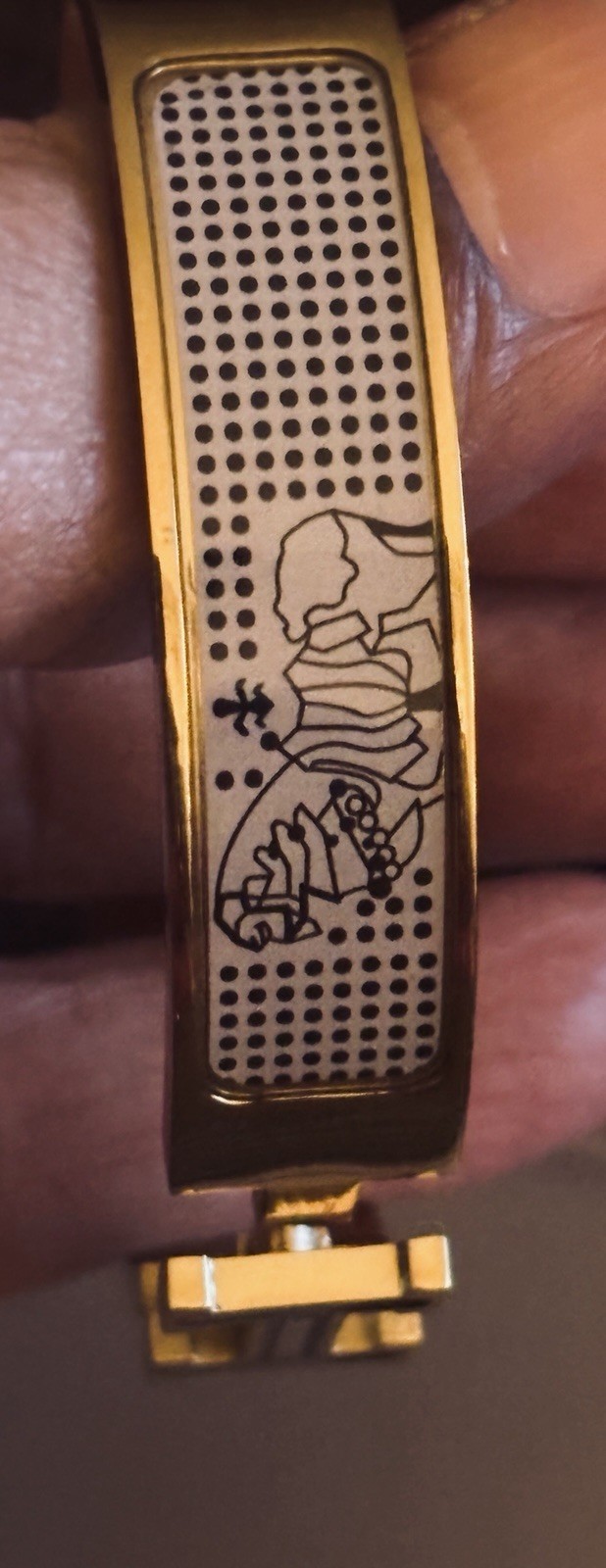 Hermès Inspired Enamel H Bracelet Gold Tone Geometric Bangle