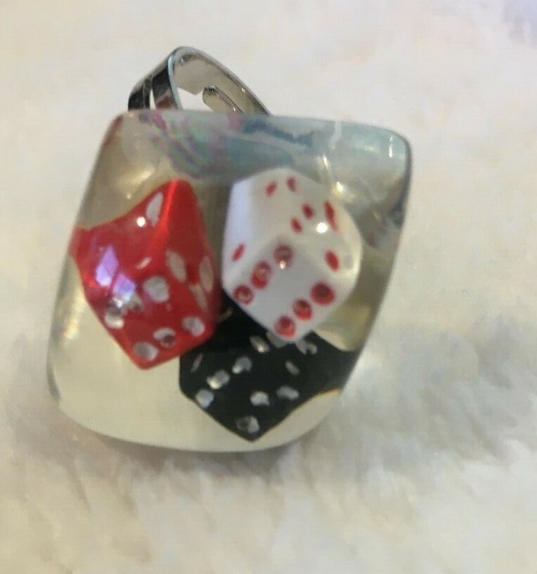 Lucite Dice Translucent Ring Adjustable Band