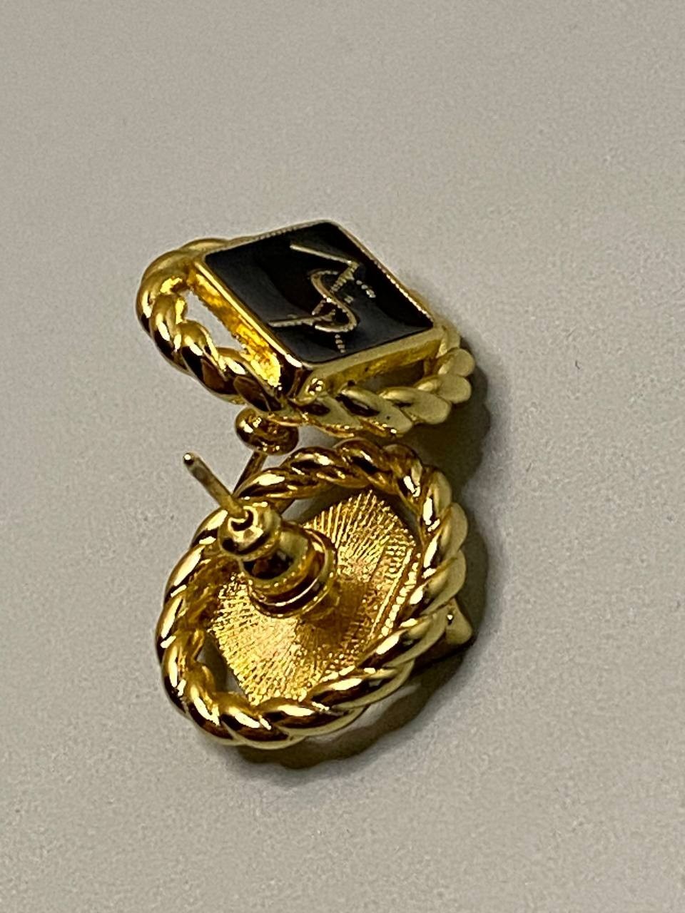 Yves Saint Laurent Twisted Rope Black YSL Earrings 2.5cm