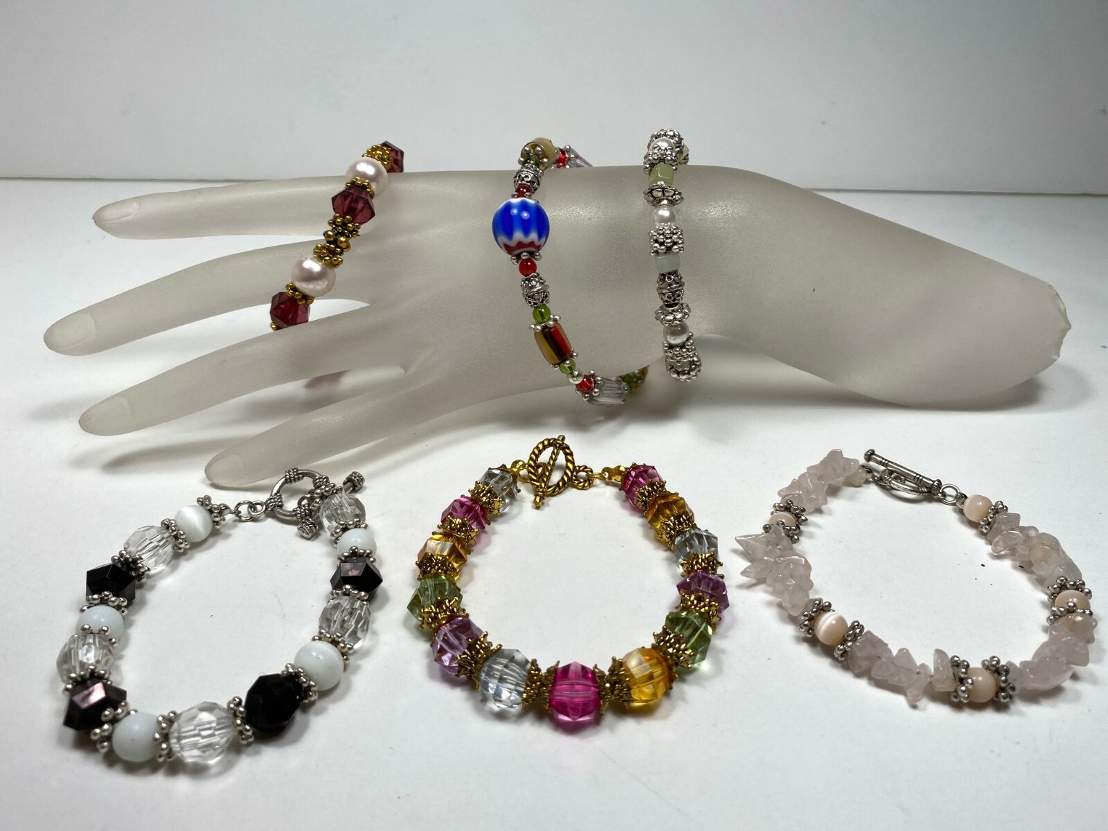 Colorful Bracelets Wholesale Lot of 12 RAINBOW Pink Beaded Toggle Bracelet
