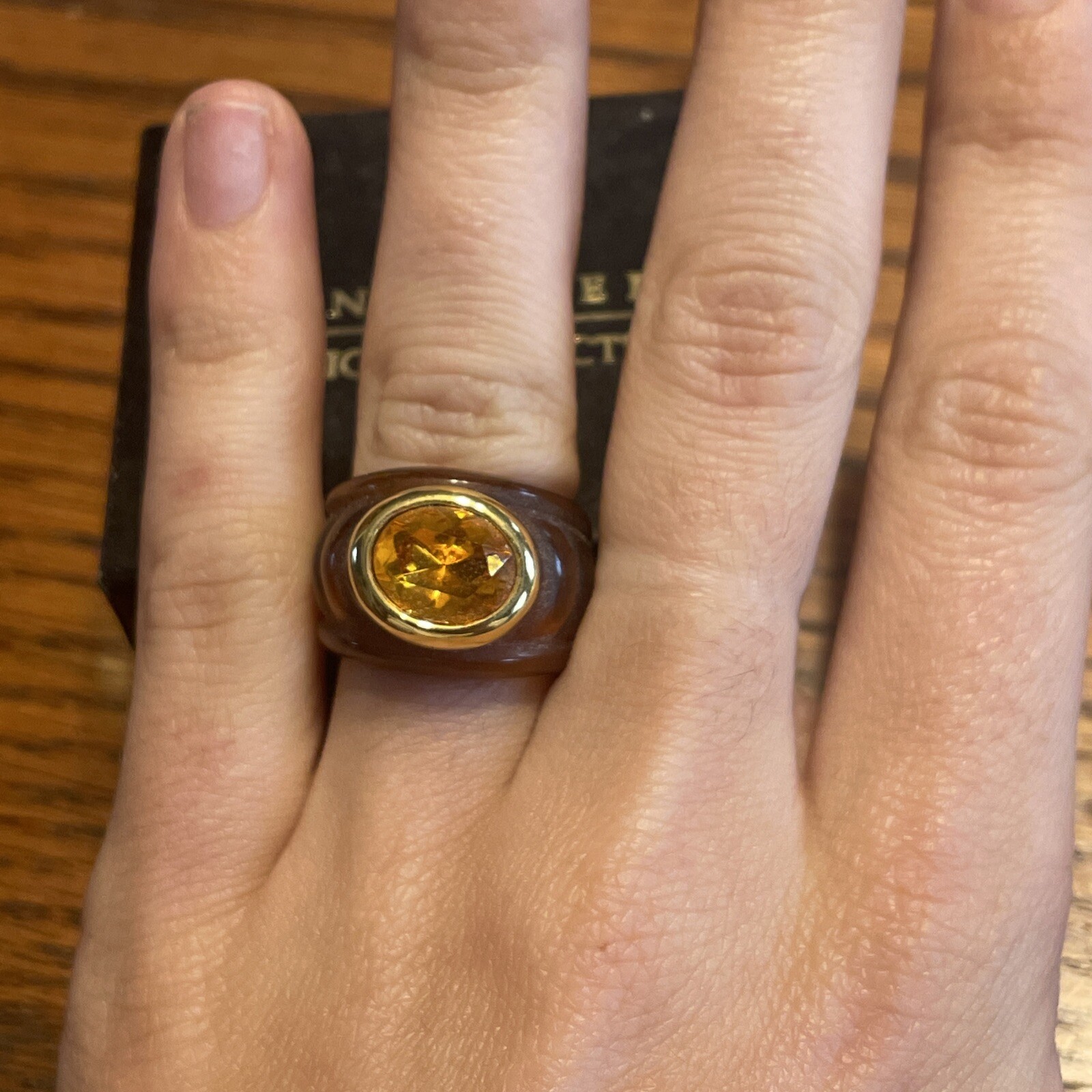 Joan Rivers Faux Topaz & Amber Lucite Statement Ring Size 8.5 #297