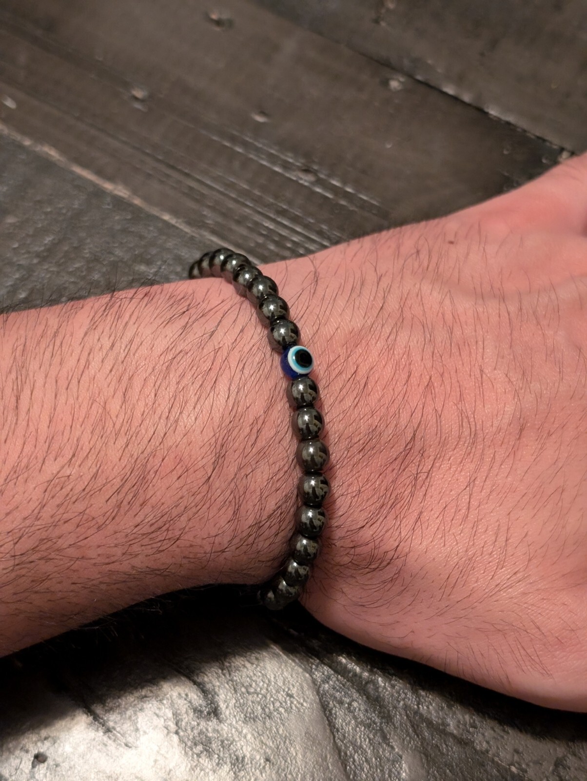 Fashion 6mm Natural Stone Beads Evil Eye Bracelet Handamde Hematite Turkish Evil