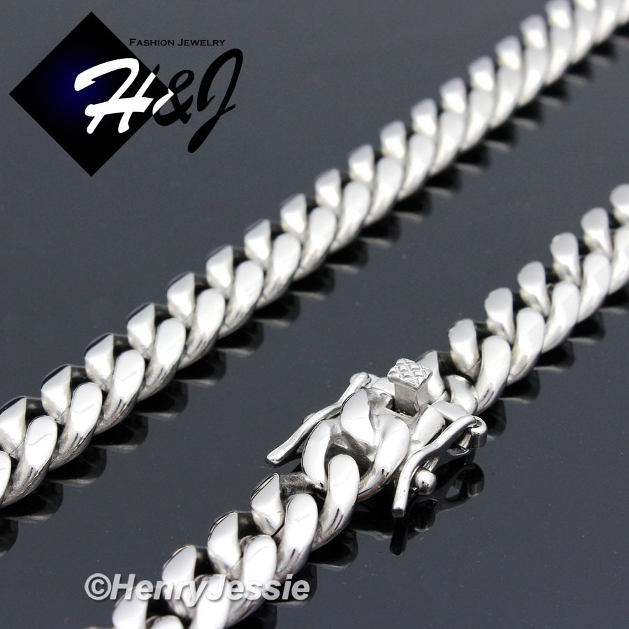 7.5″-11″MEN Stainless Steel 7mm Silver Miami Cuban Curb Link Chain Bracelet*154