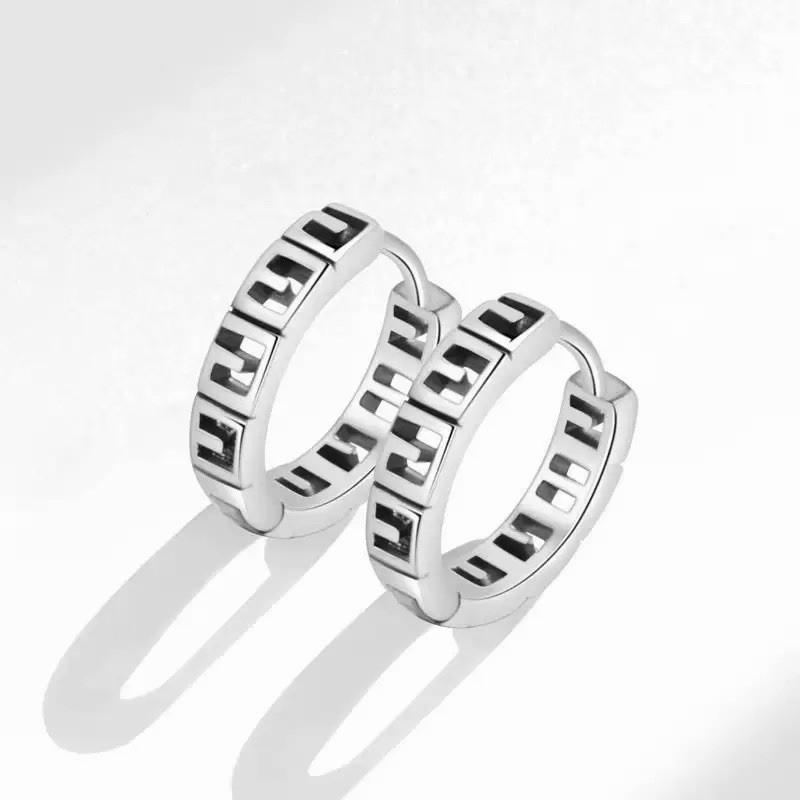 925 Silver Vintage Openwork Huggie Hoop Earrings Geometric Unisex Earrings A02
