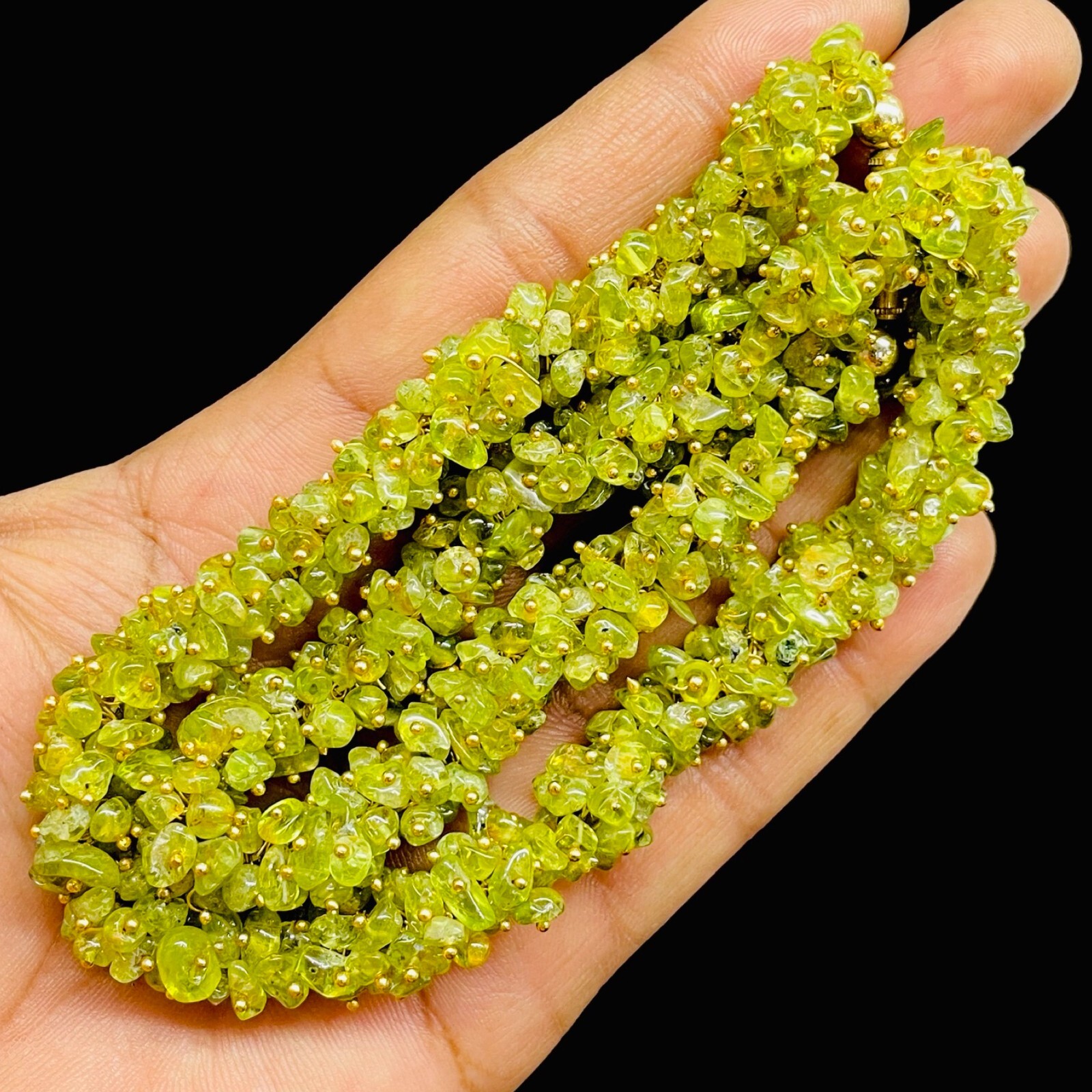 18″ Single Strand Natural Peridot Necklace Sparkling Untreated Rough Chips Beads