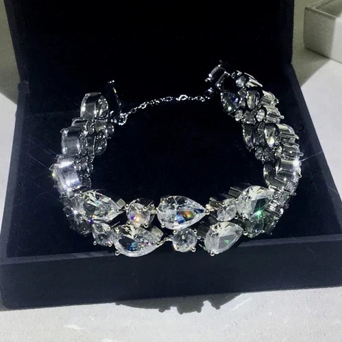14k White Gold Plated Tennis Bracelet made Simulated Diamond 6.5” Elegant Gift