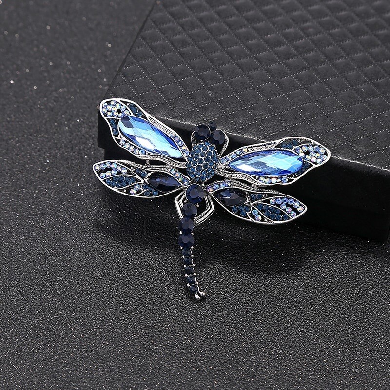 Fashion Crystal Vintage Dragonfly Brooch for Women Large Insect Pin Jewelry Gift