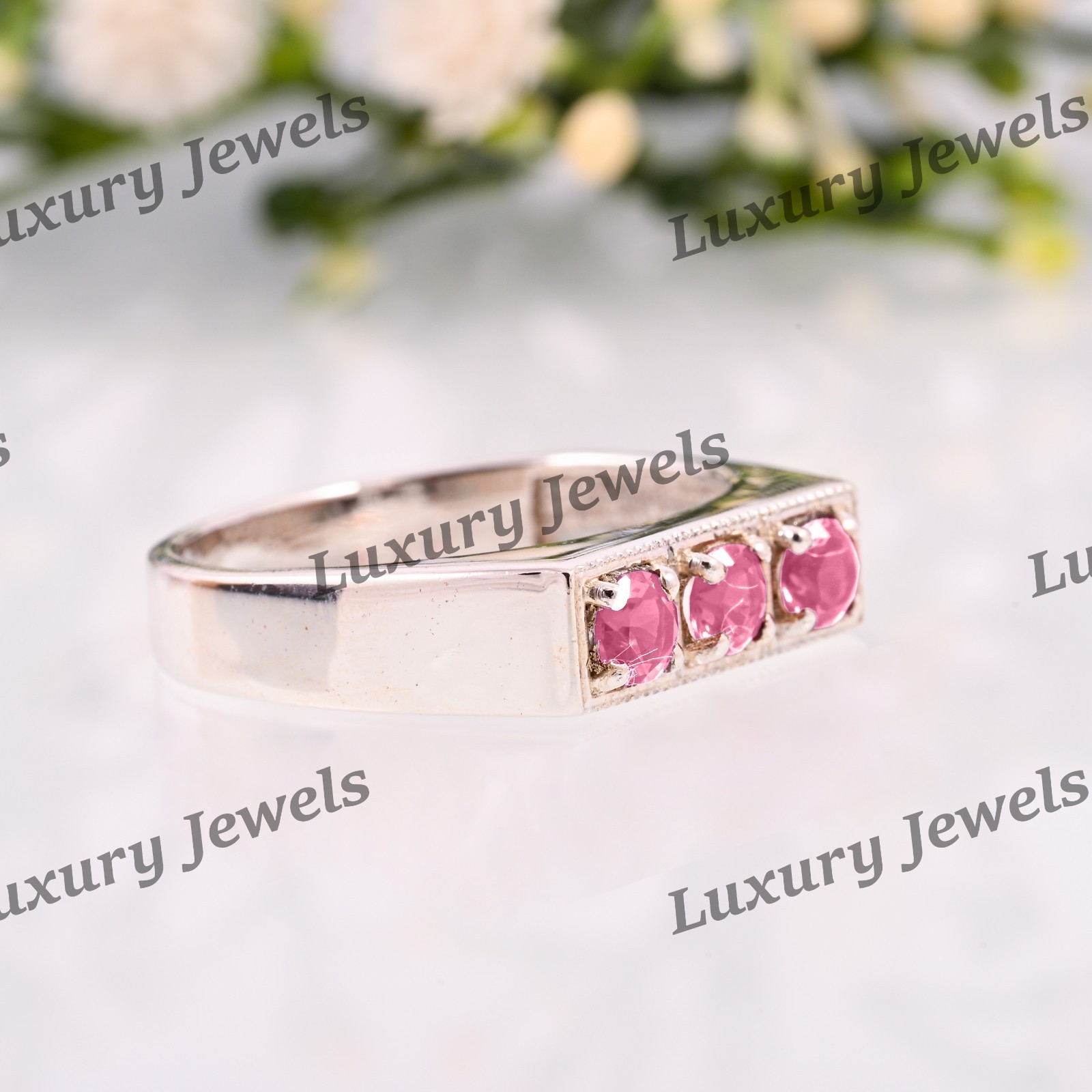 Pink Tourmaline Signet Ring for Men 925 Sterling Silver Handmade