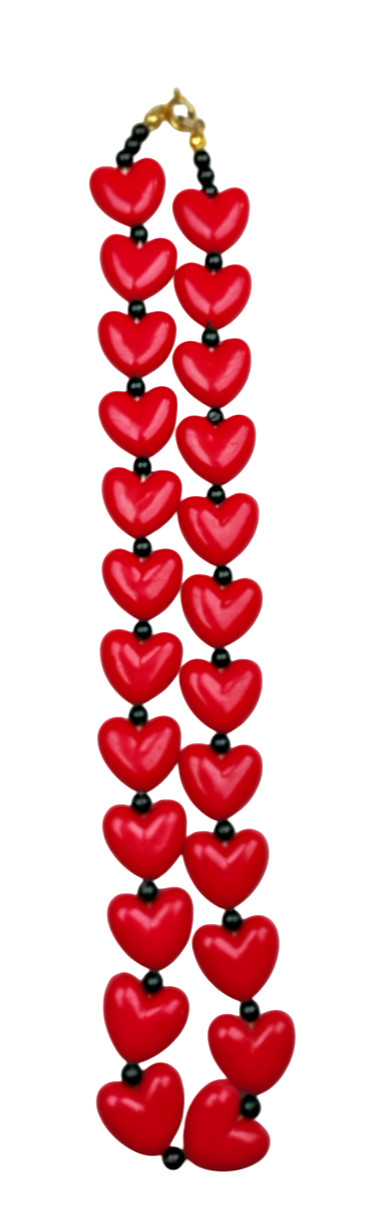 Charming Red Heart Bead Necklace 15.5″ Black Accent Beads – Very Good Condition